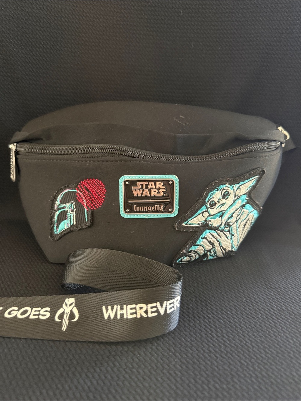 Loungefly Black Star Wars Grogu Patch Belt Bag with Teal Accent